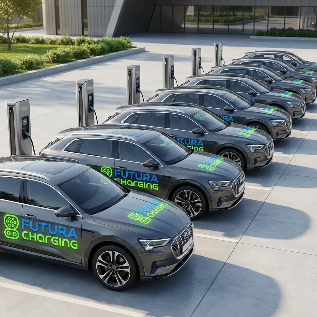 Frota de veículos elétricos carregando